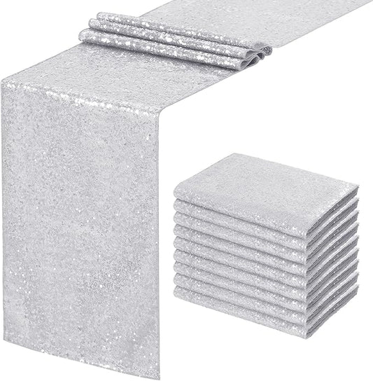 Silver Table Runner 10 Packs 12x72 Inch Sequin Glitter Table Runner for Rectangle Tables for Birthday Banquet Wedding Baby Shower Party Decorations
