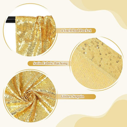 SquarePie Sequin Backdrop Curtain Not See Through Background for Wedding Party 5FT x 7FT Gold