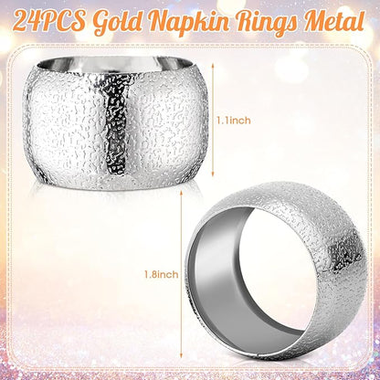 Lallisa 24 Pcs Gold Napkin Rings Metal Napkin Ring Holders for Cloth Table Decorations for Wedding Anniversary Birthday Dinners Party of Table Setting (Silver)