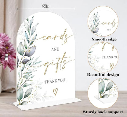 Acrylic Wedding Signs, Greenery Theme Cards and Gifts Sign, Wedding Reception Signage, Bridal Shower Table Decor with Stand, Engagement, Anniversary, Newlywed Events and Parties Supplies, 17