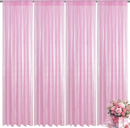 Matte Pink Sequin Backdrop Curtain 4 Pieces 2FTx8FT Glitter Photography Backdrop for Party Wedding Birthday Christmas Decorations