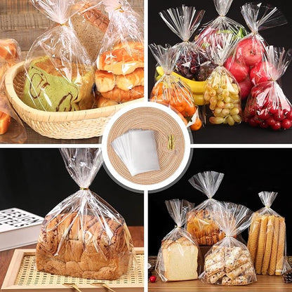 ZHEWTOEN 100 Pcs 7x10 Inch Clear Cellophane Bags with Color Twist Ties, Plastic Goodie Cello Treat Bags for Candy, Cookies, Popcorn, Small Gift Wrapping, Party Favors, Bakery Packaging