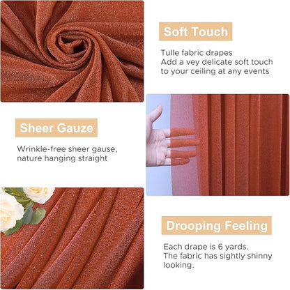 Wokceer Wedding Arch Draping Fabric Terracotta 2 Panels 28.7" x 20FT Sheer Drapes Backdrop for Ceremony, Birthday Party, Bridal Shower Decoration