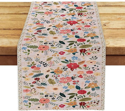 OYIMUA Boho Floral Summer Table Runner 13 x 36 Inches Colorful Flower Runners for Tables Rustic Spring Decorations for Home Indoor Outdoor Party Decor