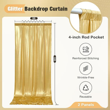 10x10FT Gold Sequin Backdrop - 2 Panels 5x10FT Wrinkle-Free Glitter Drapes for Weddings, Parties & Events
