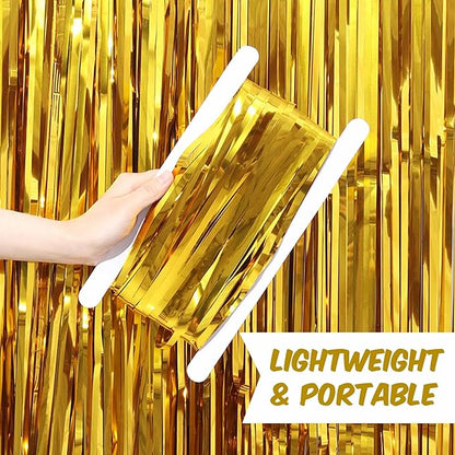 6 Pack Gold Foil Fringe Curtains Backdrop, 3.28 x 8.2 Ft Metallic Streamers Tinsel Curtains Background for Photo Booth, Birthday, Weddings, Carnivals, Graduation, Themed Party Decorations