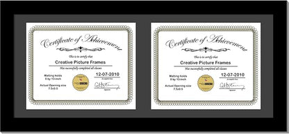Creative Picture Frames 10X24Bk-B Black Horizontal Double Diploma Frame With 2 Opening Black Matting | Holds 2-8X10-Inch Documents With Installed Wall Hanger