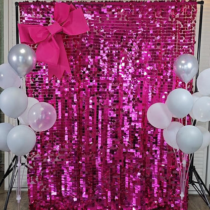 Hot Pink Square Sequin Backdrop 8ft * 8ft 1 Panel, Shimmer Wall Backdrop Photobooth Props for Wedding, Anniversary, Birthday, Party Decorations