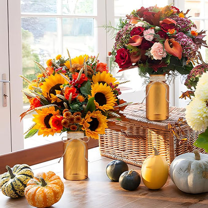 Vintage Glass Flower Vase，6 Pack Farmhouse Amber Gold Glass Centerpiece Vases Mason Jars for Christmas Weddings, Parties & Home Decor Bulk (6, Amber)