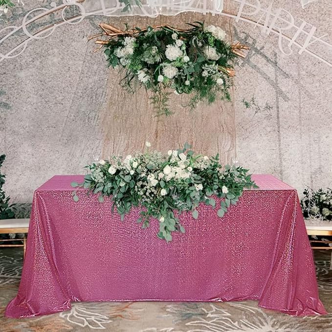 Fitable Sequin Tablecloth for Parties 60x120 Inch - Sparkle Glitter Table Cloth Laser Rectangle Overlay for Wedding Baby Shower Ceremony Birthday Holiday Banquet Decor, Fuchsia
