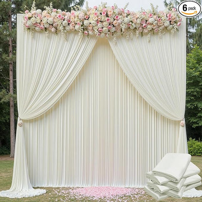 30ft x 15ft Ivory Wrinkle Free Backdrop Curtains for Parties,Silky Polyester Fabric Wedding Ceiling Drapes, 6 Panels 15ft Photo Back Drop Drapes for Baby Shower Photography Stage Background Cloth