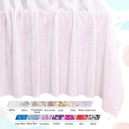 QueenDream Sparkly Sequin Tablecloth - White Iridescent Table Cloth 50x80 Inches Rectangle Table Overlay Fabric for Birthday Parties Baby Shower Decoration