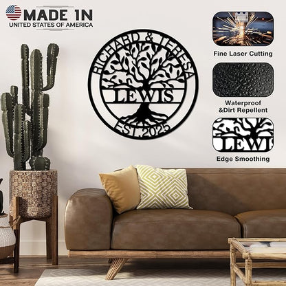 Personalized Wedding Gift for Couple, Custom Metal Tree of Life Wall Art Sign, Outdoor Monogram Family Last Name Decor Sign, Christmas Valentine's Day Housewarming Gifts