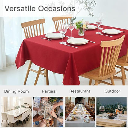 maxmill Linen Texture Tablecloth Stain Resistant Waterproof Wrinkle Free Spillproof Washable Slubby Texture Christmas Table Cloth for Dining Room, Holiday Party Dinner, Rectangle 60 x 140 Inch, Red