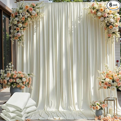 30×12ft Wrinkle Free Ivory Backdrop Curtain for Wedding Parties, 6 Panels 5×12ft Long Soft Silky Polyester Backdrop Drapes Cream Photo Back Drop Curtains for Party Photography Background Cloth