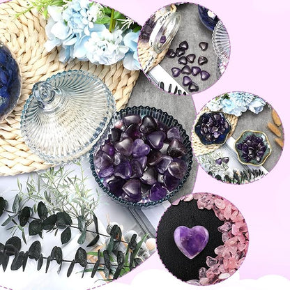 Gerrii 50 Pcs Heart Healing Stone Bulk Quartz Heart Inspirational Stones Gift for Women Love Pocket Polished Natural Energy Balancing Meditation 0.8 Inch(Purple)