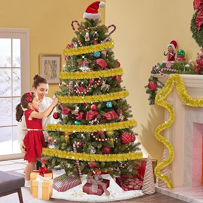 25 Feet Christmas Tinsel Garland, Metallic Twist Wall Hanging Tinsel Backdrop for Parade Floats, Carnival, Birthday, Wedding, New Year Party Decorations (Gold, 4in x 25ft)