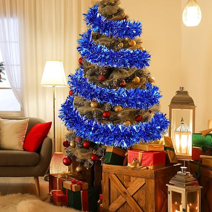 72 Feet Christmas Tinsel Garland Shiny Metallic Tinsel Twist Garland Streamers Ornaments Long Glitter Christmas Tree Hanging Decorations for Party Holiday Wedding Birthday Tree Wall Rail (Blue)