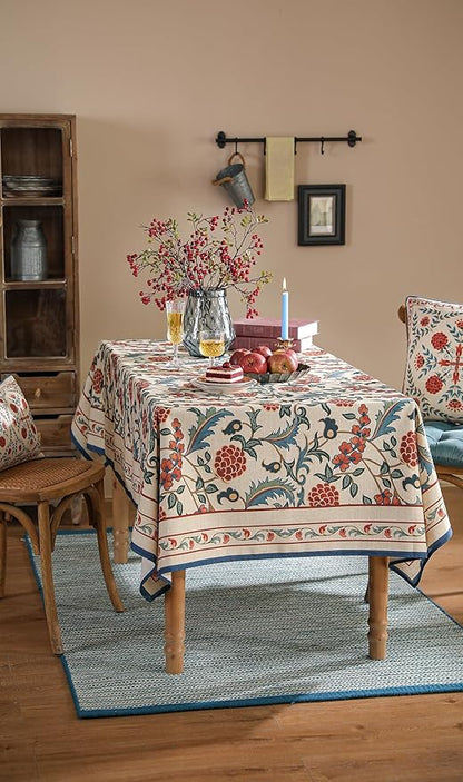 patdrea Designer Vintage Linen Tablecloth for Rectangle Table,French Soft Durable Floral Tablecloths,Colorful Table Cover for Kitchen Dining,Parties,Christmas,Thanksgiving,Party,63"x87"-Puno