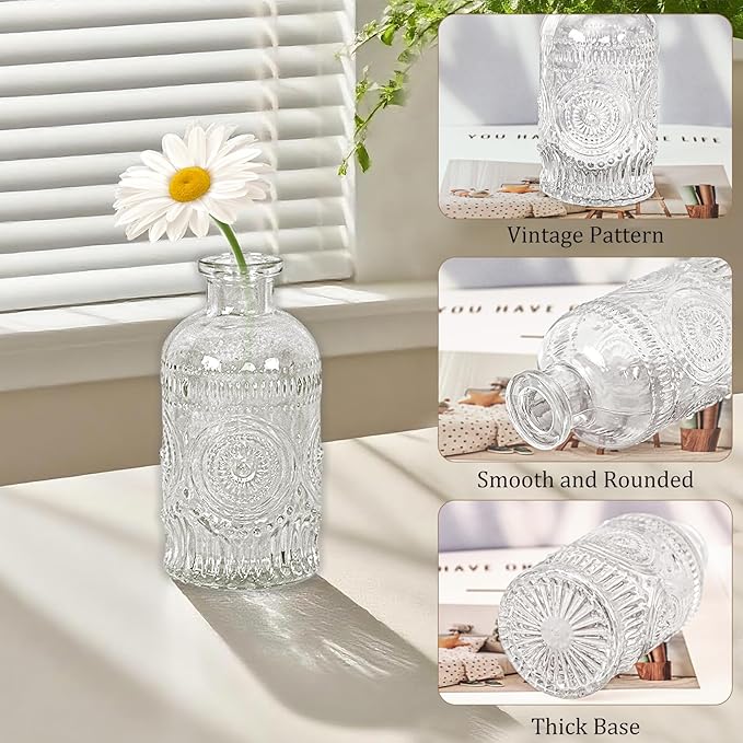 24Pcs Glass Bud Vase Set,Small Flower Vase for Tables Centerpieces Decor, Mini Vintage Clear Vase for Home,Wedding,Party Decorations（24 Pcs，Clear）