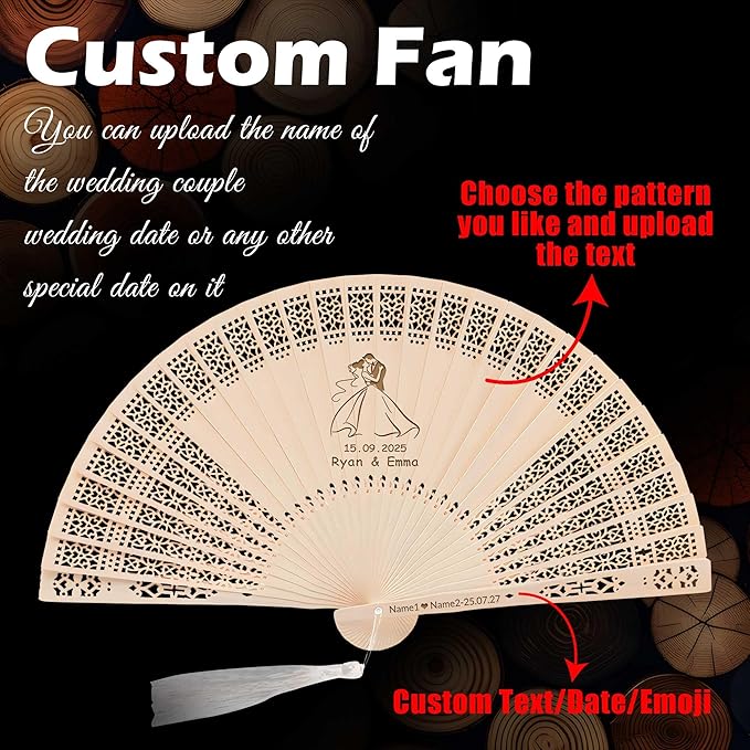10 PCS Custom Fans Personalized Folding Fans for Line Dancing Wooden Hand Fan Wedding Favors Bulk Fans for Guests Party Event Use (Style08)