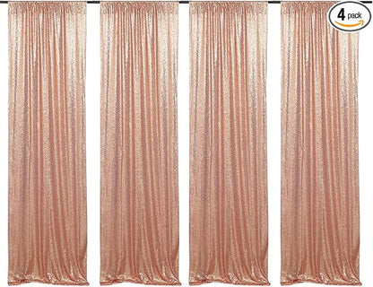 Poise3EHome Rose Gold Sequin Backdrop Curtains,4 Panels 2FTx8FT Glitter Background for Party Birthday Party Baby Shower Wedding Christmas Thanksgiving Halloween Holiday Festival Decor