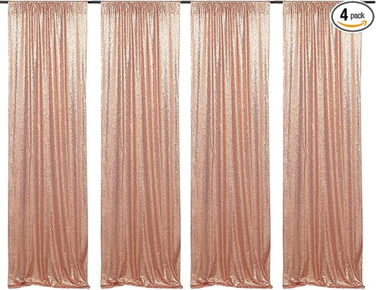 Poise3EHome Rose Gold Sequin Backdrop Curtains,4 Panels 2FTx8FT Glitter Background for Party Birthday Party Baby Shower Wedding Christmas Thanksgiving Halloween Holiday Festival Decor
