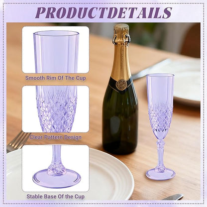 Plastic Champagne Flutes, 12PCS Purple Wine Glasses Goblets Cups Reusable Flute, for Weddings Bachelor Parties Toasting and Events(12,Purple)