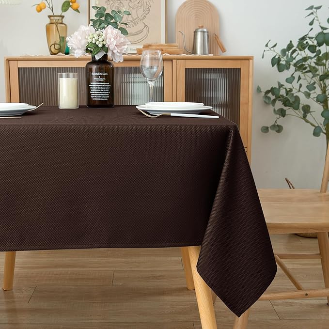 Biscaynebay Textured Fabric Square Tablecloth 70x70 Inch, Brown Water Resistant Card Table Cloth Folding Table Cover for Dining, Kitchen, Wedding and Parties etc. Machine Washable