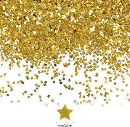 STEFORD 150g Gold Star Confetti, 6mm Glitter Stars Shiny Gold Table Confetti Metallic Sequin Sprinkle Stars for Baby Shower Wedding Christmas Valentine Party Decorations