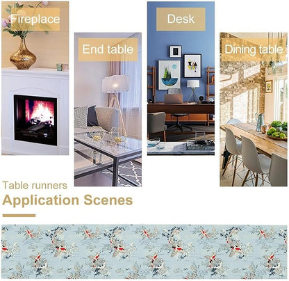 Kio Fish Table Runner Waves Retro Japanese Tradition Art Printed Burlap Runner Home Kitchen Dining Table Living Room Decor Fabric 1 Panel W13xL90in