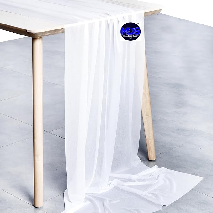 MDS 2 Pack 14ft Chiffon Table Runner 29 x 170 Inches Sheer Wedding Runner Romantic Rustic Table Runner for Wedding Decorations, Birthday Parties, Bridal Shower Party Arch Decor - White