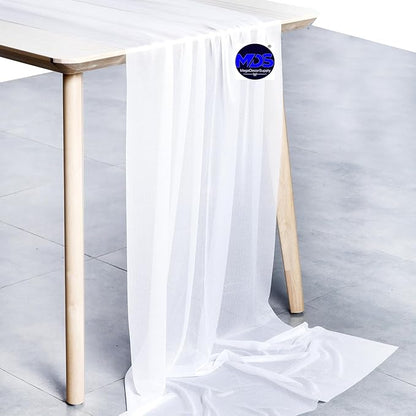 MDS 2 Pack 14ft Chiffon Table Runner 29 x 170 Inches Sheer Wedding Runner Romantic Rustic Table Runner for Wedding Decorations, Birthday Parties, Bridal Shower Party Arch Decor - White