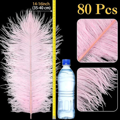 80 Pcs Large Natural Ostrich Feathers Plumes 14-16 Inch Bulk for DIY Crafts Wedding Party Centerpiece Vase
