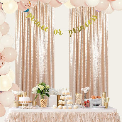 ShinyBeauty Champagne Backdrops 2 Pieces Sequin Curtains 4FTx7FT Photograph Backdrop Shimmer Curtain Panels Sparkle Fabric Glitter Background for Party Wedding Holiday New Year Decor