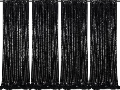 Black Sequin Backdrop 4 Panels 2FTx8FT Halloween Backdrop Curtains Party Backdrop Wedding Baby Shower Decoration