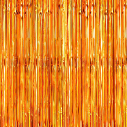Crosize 2 Pack Foil Fringe Curtains Party Decorations, Orange Tinsel Curtain Backdrop for Parties, Door Streamers, Glitter Streamer Fringe Backdrop for Birthday Decoration