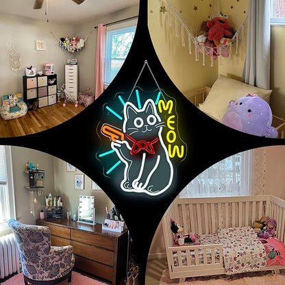 MEOW Cat Neon Sign, Cute LED Wall Light for Bedroom, Game Room, Bar, Cat Lovers Gift, USB Powered, Dimmable