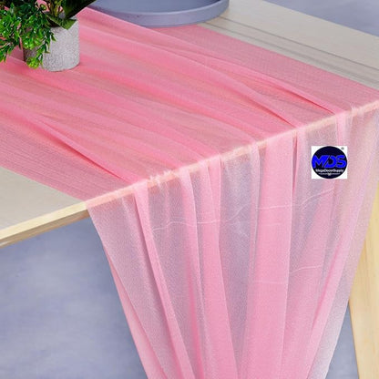 MDS 5 Pack 10ft Chiffon Table Runner 29 x 120 Inches Sheer Wedding Runner Romantic Rustic Table Runner for Wedding Decorations, Birthday Parties, Bridal Shower Party Arch Decor - Coral