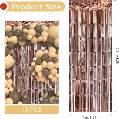 10 Pack Brown Backdrop Curtain 3.2ft x 8.2ft Metallic Tinsel Foil Fringe Curtains Photo Booth Background for Birthday Party Decoration Baby Shower Engagement Wedding Christmas Decoration (Brown)
