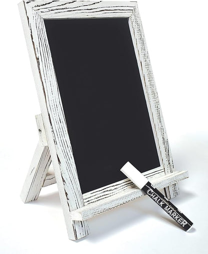 Better Office Products Framed Tabletop Chalkboard Sign, 9.5" x 14", Rustic Wood Frame, Small Magnetic Chalkboard with Built-in Ledge and Folding Stand, One White Chalk Marker Included,(Whitewash)