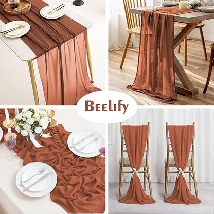 10 Pack 10 Ft Chiffon Table Runner Rust Gauze Long Table Runners 27x120 Inches Sheer Tulle Table Runner for Rustic Wedding Reception Bridal Shower Decorations Birthday Party