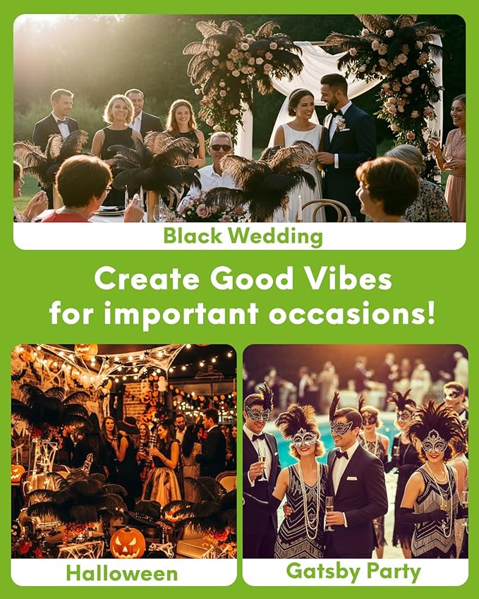 NEWONG 30pcs Black Ostrich Feathers Natural Bulk 11-14inch(28-35cm) Vase Craft Wedding Home Party Centerpieces Christmas Day Decoration