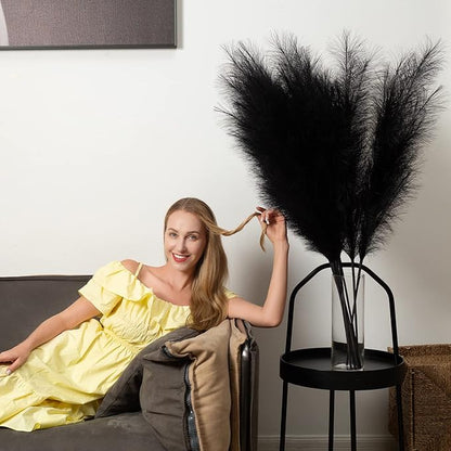 Faux Pampas Grass 6 Stems, Artificial Pampas Grass - 43 inch Total Extra Large Pompass Grass Tall Pompous Boho Flower Arrangement and Floor Vase Filler Home Decor for Room Wedding Party (Black)