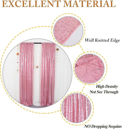 ShinyBeauty Rose Pink Backdrop 2FTx8FT Sequin Backdrops 8 Panels Photo Backgrounds Shimmer Background Sparkly Curtains 16Ftx8FT for Birthday Wedding Party Decor