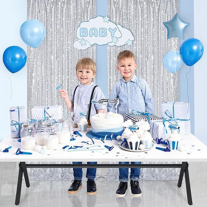 Sequin Backdrop Curtains 6ft x 8ft Silver Background Wedding Decoration Panels Giltter Curtains for Birthday Party 2 Pcs 3ftx8ft