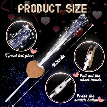 50 Pcs Wedding Sparklers Heart Shaped LED Glow Sticks Fiber Optic Wands Light up Wand with 3 Light Mode for Wedding Bridal Shower Birthday Glow in the Dark Party Supplies (Brown)