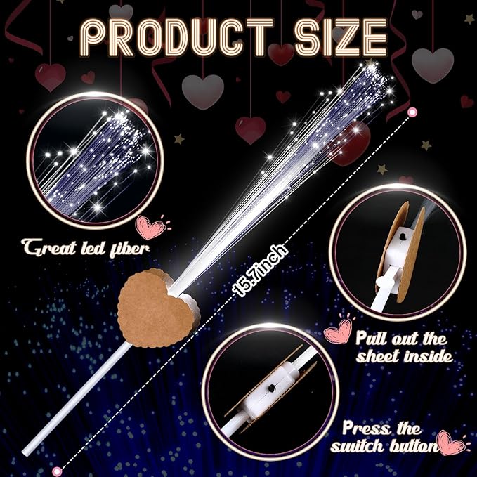 100 Pcs Wedding Sparklers Heart Shaped LED Glow Sticks Fiber Optic Wands Light up Wand with 3 Light Mode for Wedding Bridal Shower Birthday Glow in the Dark Party Supplies (Brown)