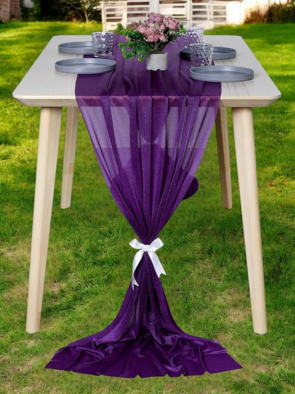 MDS 5 Pack 10ft Chiffon Table Runner 29 x 120 Inches Sheer Wedding Runner Romantic Rustic Table Runner for Wedding Decorations, Birthday Parties, Bridal Shower Party Arch Decor - Cadbury Purple