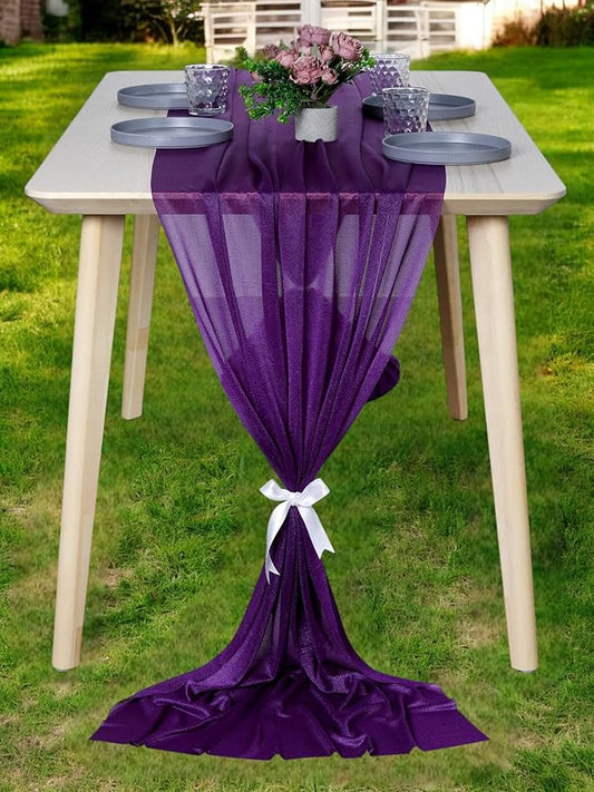 MDS 20 Pack 10ft Chiffon Table Runner 29 x 120 Inches Sheer Wedding Runner Romantic Rustic Table Runner for Wedding Decorations, Birthday Parties, Bridal Shower Party Arch Decor - Cadbury Purple